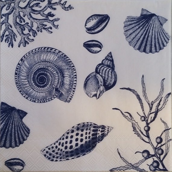 TWO Beach Seashells Paper Cocktail Napkins for Decoupage and
