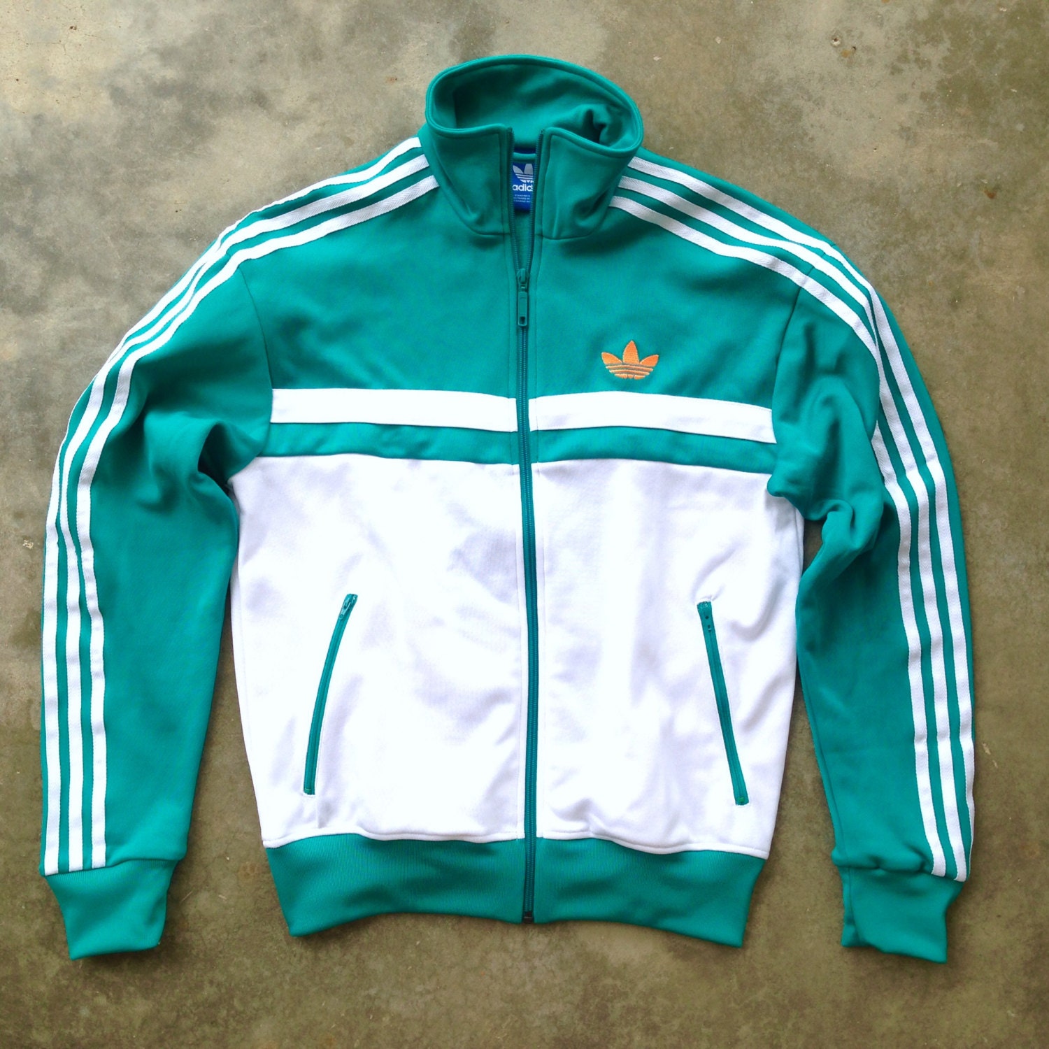 Adidas Track Jacket Teal White Orange Small