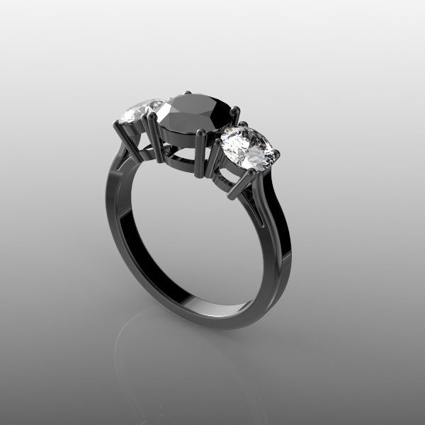 14k black gold 3 stone engagement ring 7mm round black onyx