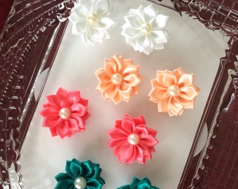 2 pcs,Fabric flower,flower applique,ribbon flower,scrapbooking flower,embellished flower,cardmaking flower,sewing flower,headband flower,142