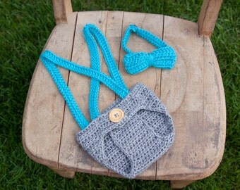 CROCHET PATTERN- Instant download baby boy suspenders set, bow tie pattern, diaper cover pattern, adjustable suspenders