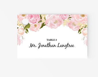 Printable Place Card Template | Editable Escort Word Tent Card and Gift card | Instant Download | DIY You print | Peony | Blush Pink Floral