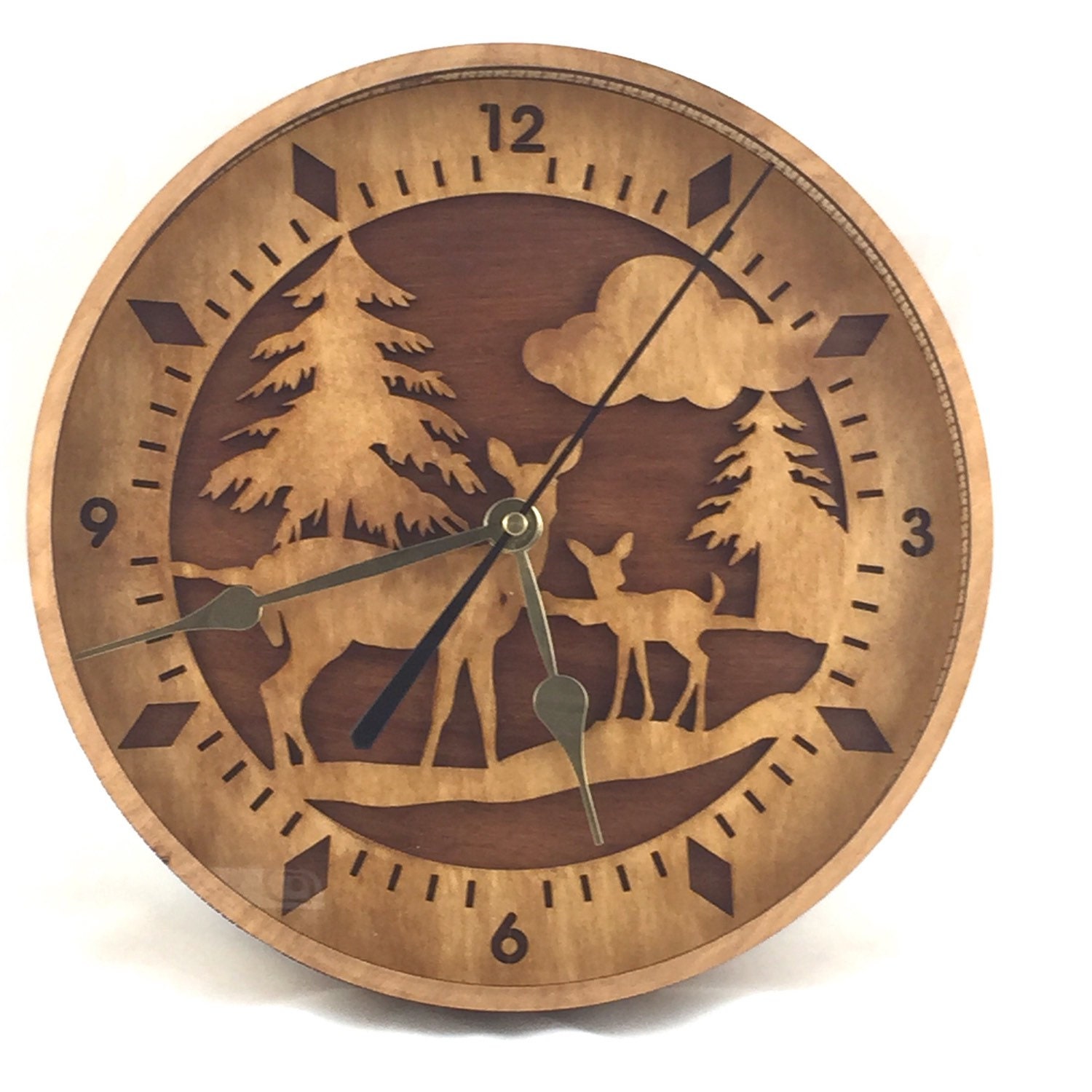 Deer In The Woods Wooden Wall Clock Birch Personalize