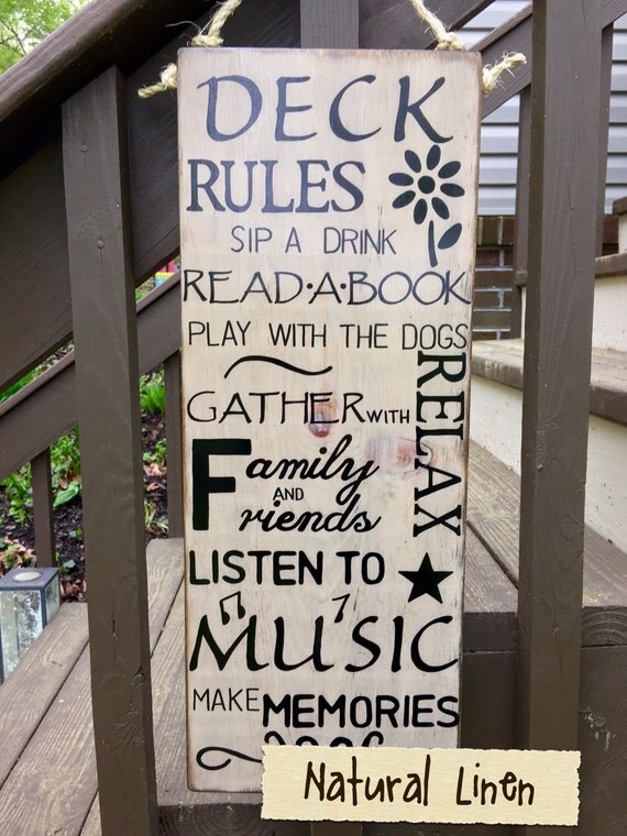 Large Deck Rules Sign, Hand painted sign, outdoor sealed, Color Choices