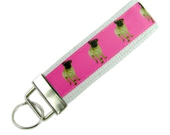 Personalized Key Chain / Key Fob Pug Dogs With Optional Initials