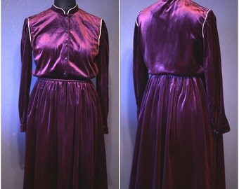 Vintage purple dress / Velvet dress / Size S - L / 80s