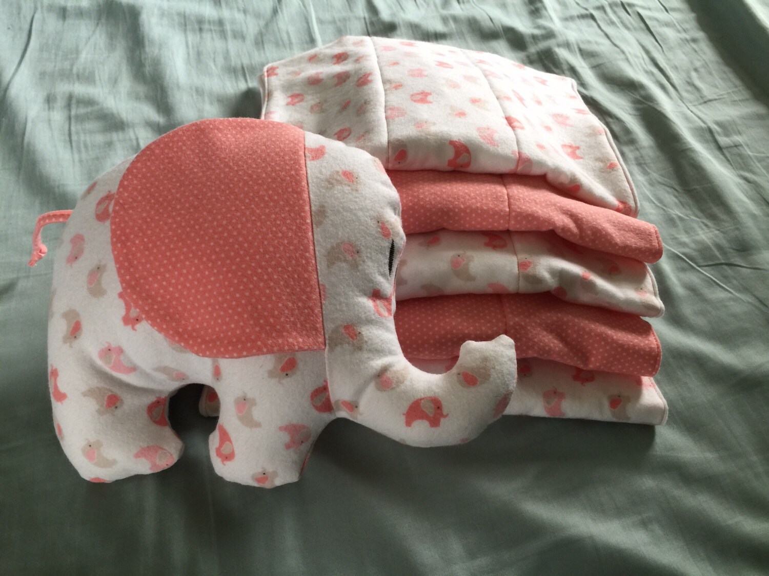 Organic Elephant and Burp Cloth Set by TheLadyKnits on Etsy