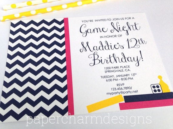 PRINTABLE Game Night Party Invitation, 5 x 7-inches