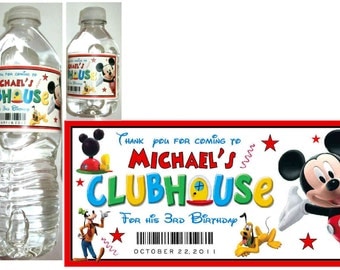 20 MICKEY MOUSE CLUBHOUSE birthday party water bottle labels ~ glossy ~ waterproof ink