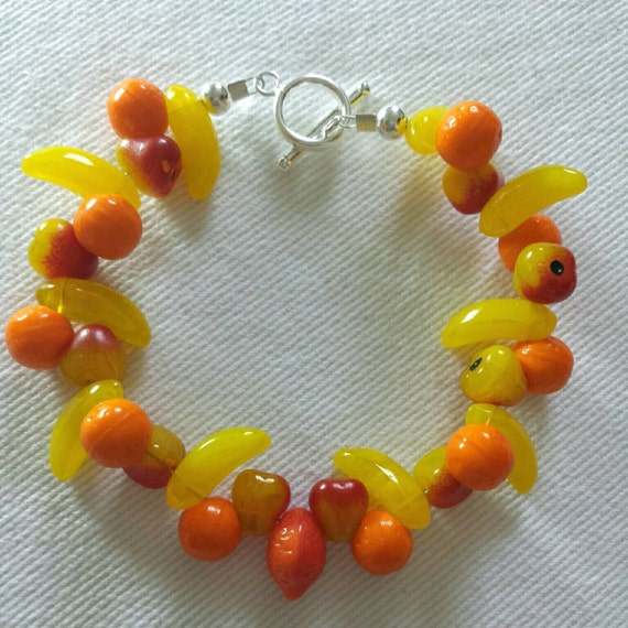 Fruit bracelet made from Czech glass beads with sterling