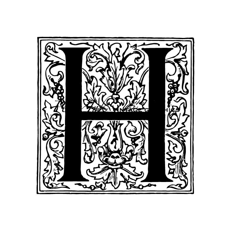 Letter H Digital Vintage Graphic Initial H by PenandInkVintage