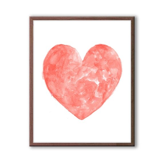 Watercolor Heart Print Peach Nursery Art Baby Girl Room