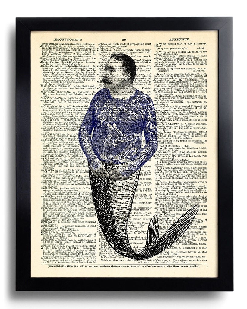 Tattooed Man Mermaid Vintage Tattoo Art Print Book Print Weird