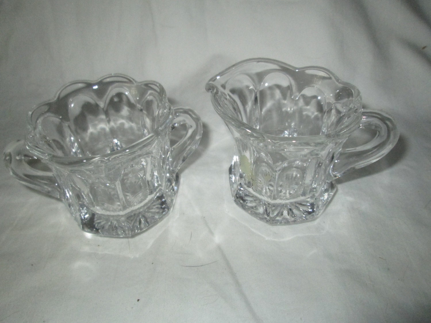 Vintage Clear Glass paneled cream and sugar Beautiful Thick