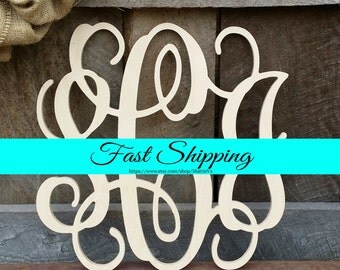 Wooden Monogram - Unfinished Vine Script Monogram - Wood Monogram - Monogram Home Decor - Monogram Wall Hanging - Monogram Door Hanger