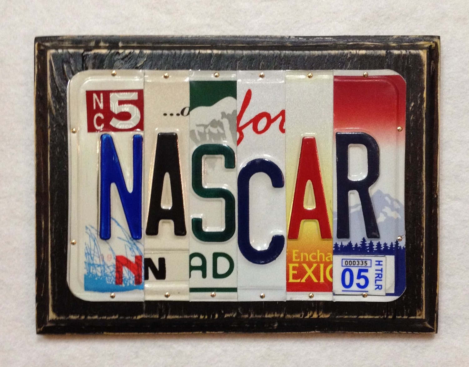 NASCAR Recycled License Plate Art Sign Father's Day Gift