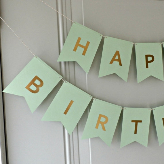 Happy Birthday Banner Mint Green with Gold by SeaSquaredParties