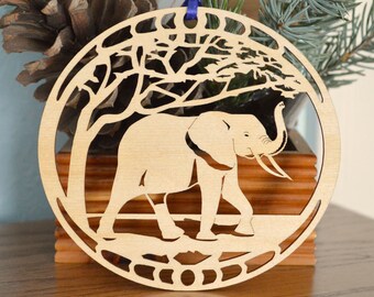 Wood Elephant ornament woodcut Elephant