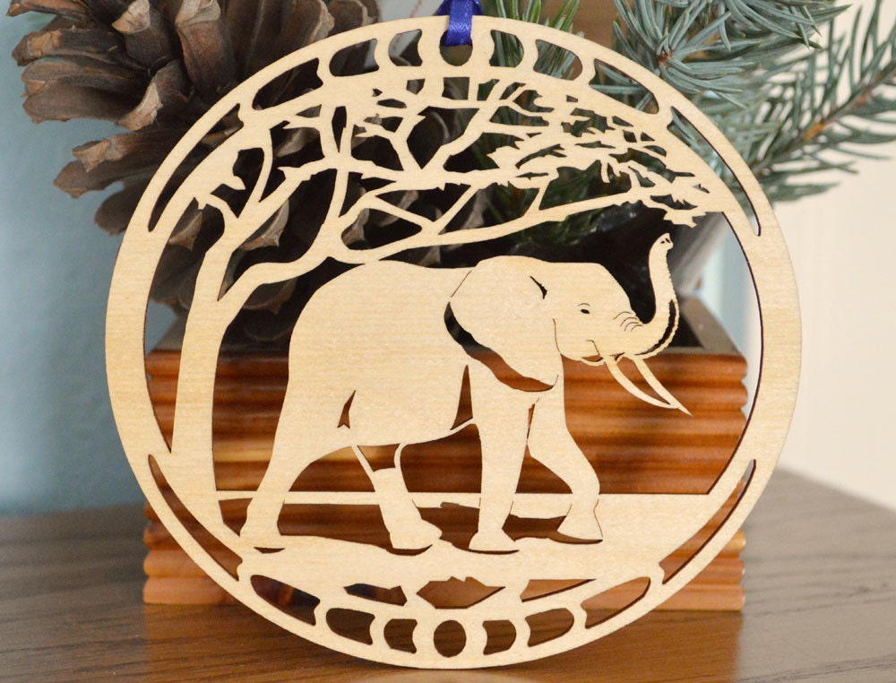 Wood Elephant ornament woodcut Elephant