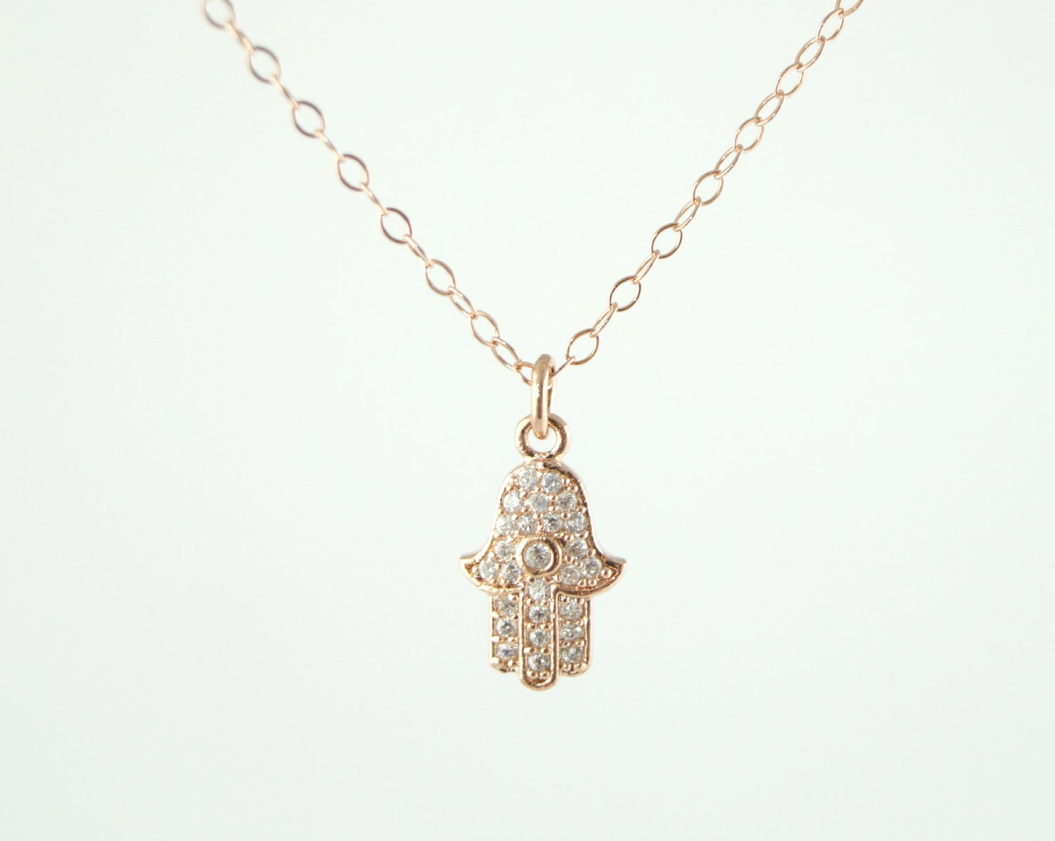 Hamsa Necklace Tiny Hamsa Charm Rose Gold Necklace Dainty