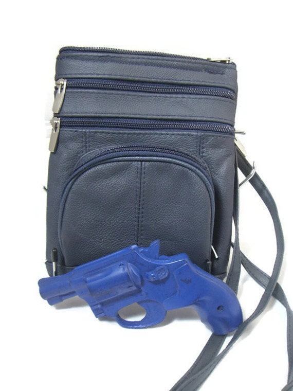 Leather Concealed Carry Organizer Purse Navy by CamilleConceals