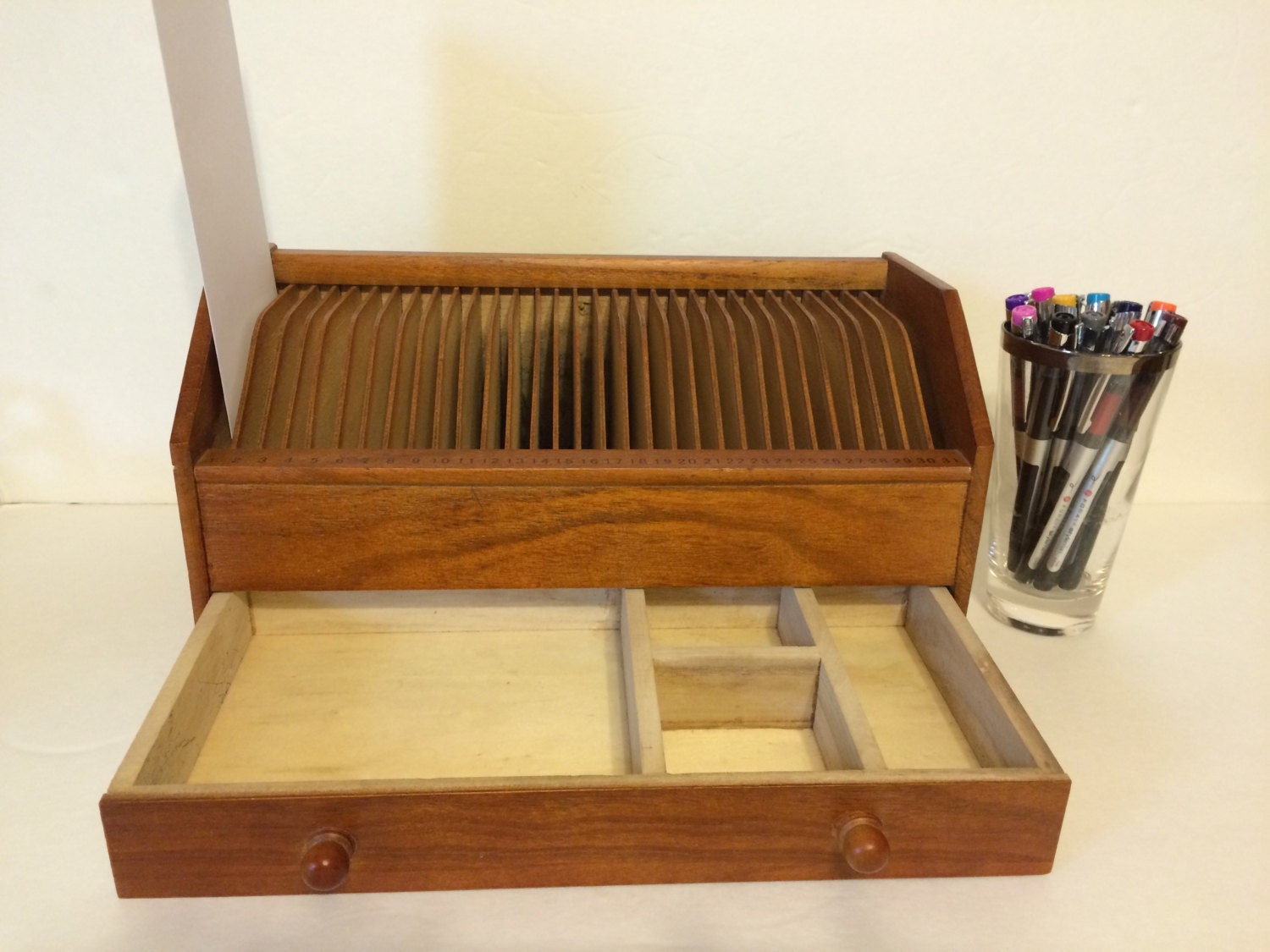Vintage Wooden Desk Organizer Bill & Mail Sorter with by AsAttic
