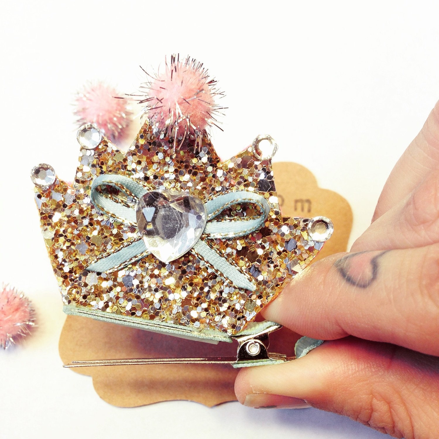 Gold Crown Hair Clip Tiara Glitter Hair Clip by Peekabloombaby
