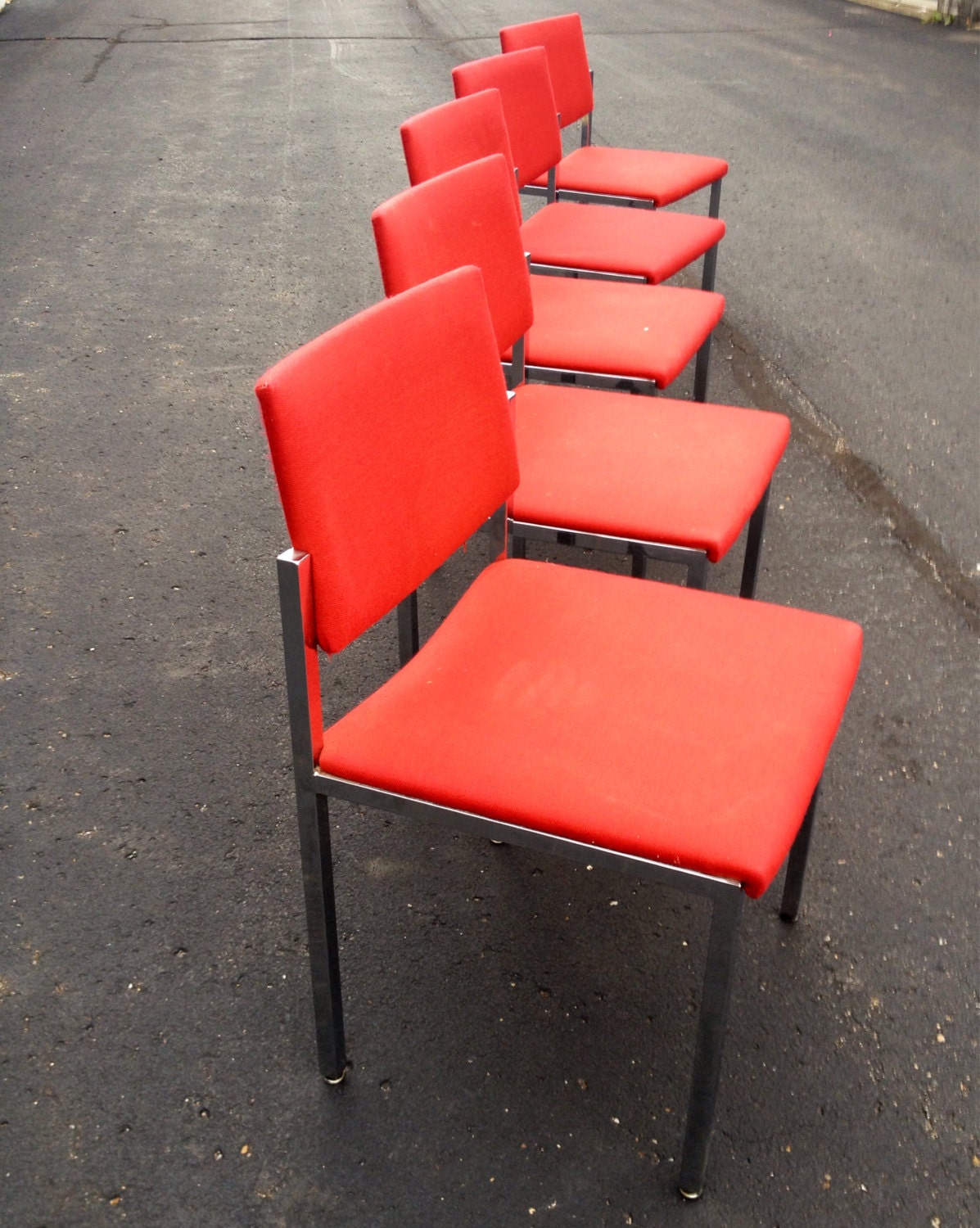 5 Vintage Steelcase Red Fabric & Chrome Dining? Chairs Haute Juice