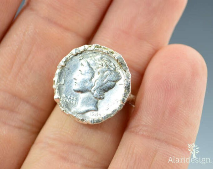 Genuine Mercury Dime Coin Ring, Silver Coin Ring, Coin Ring, Dime Ring, Silver Dime Ring, Coin Jewelry, Electroformed Silver, Statement Ring