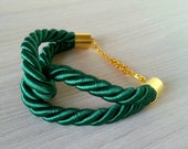 Green Rope Bracelet, Cord Bracelet, Emerald Bracelet, Satin Rope Bracelet, Vintage Cord Bracelet, Green Gold Bracelet, Twisted Bracelet