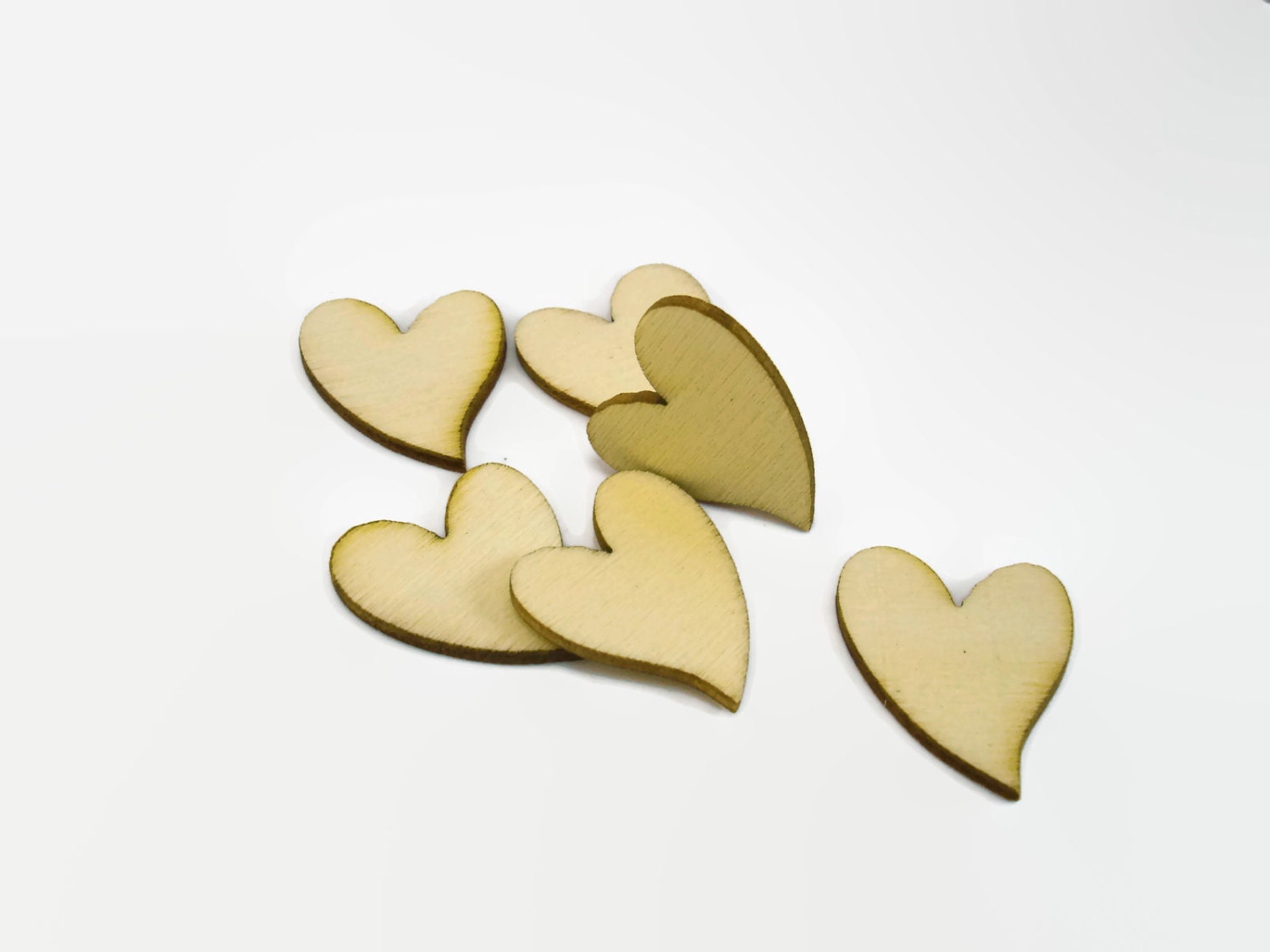Lot of 6 Small Wooden Hearts Stylish Wood Hearts Appliques