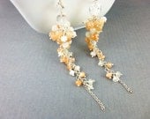 Moonstone Earrings, Peach & White Moonstone Shoulder Dusters, Garden Wedding, Spring Wedding, Chakra Jewelry