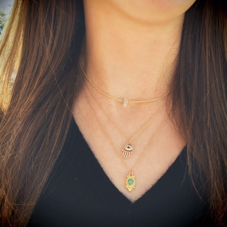 Dainty Gold Hamsa Necklace Evil Eye by MoiraMackenzieDesign