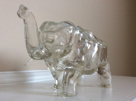 Delightful Clear Lidded Crystal Glass Elephant Pachyderm