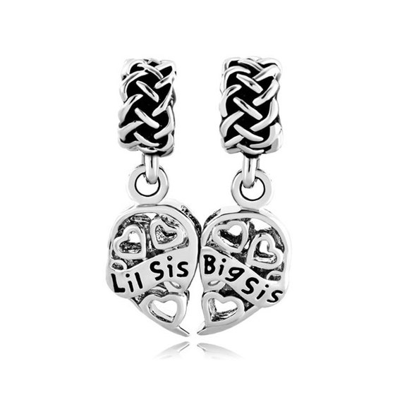 Items similar to Sisters Love Big Sis Lil Sis Open Hearts charm bead ...