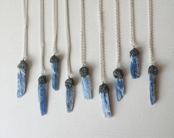 Kyanite and pyrite pendant on silver thick or thin adjustable chain