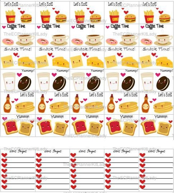 Printable Planner Stickers Adorable Food Digital