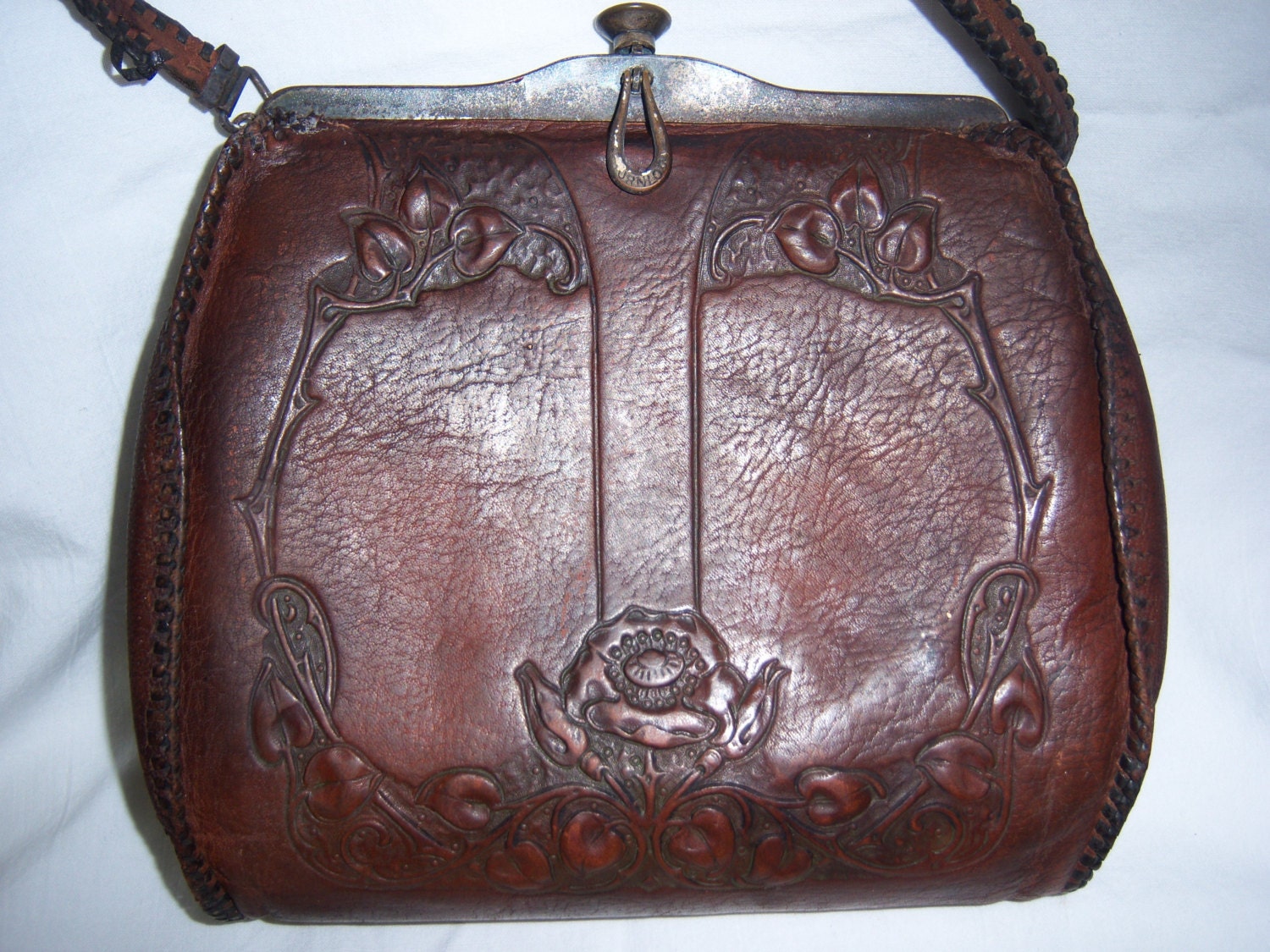 Antique Hand Tooled LEATHER Floral DEsign by BagsButtonsBaubles