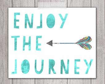 75% OFF SALE - Enjoy the Journey - 8x10 Inspirational Print, Printable Art, Red, Watercolor, Home Decor, Printable Quote, Art Print, teal