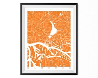 HAMBURG Map Art Print / Germany Poster / Hamburg Wall Art Decor / Choose Size and Color