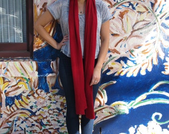 Red wool scarf / wrap, red scarf, merino scarf