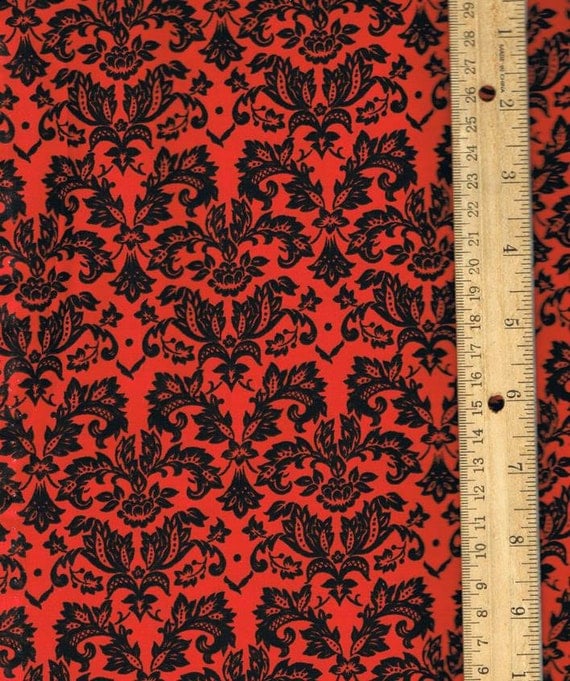 Red Damask Fabric Red with Black Damask by SouthernSisterSupply