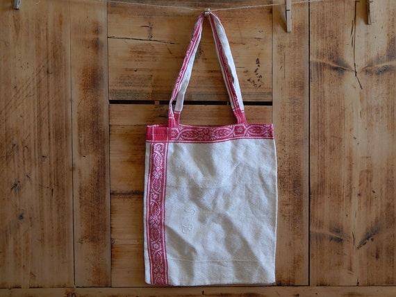 Linen Tote Bag Flax Shoulder Tote Bag 100 % Flax Hand Made Natural Red ...