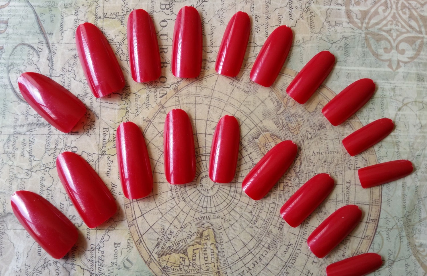 20 Fire Red Press on Nails Glue on Nails Artificial Nails