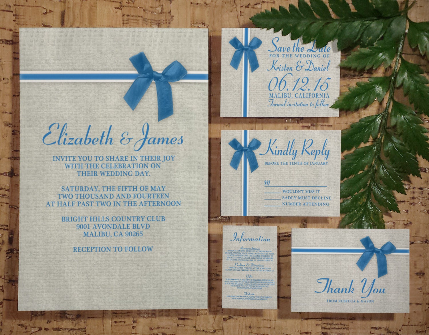Blue Rustic Burlap Wedding Invitation Set/Suite by InvitationSnob