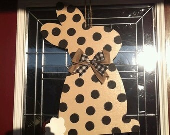 Polka Dot Bunny Rabbit Wood Door Hanger
