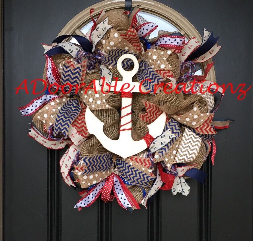 Burlap Deco Mesh Anchor Wreath Nautical Burlap Deco Mesh