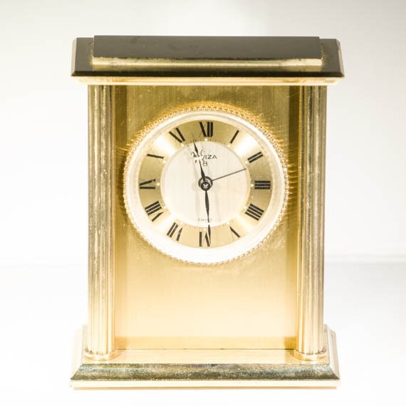 Carriage alarm clock by Swiza, VINTAGE solid brass timepiece from ...