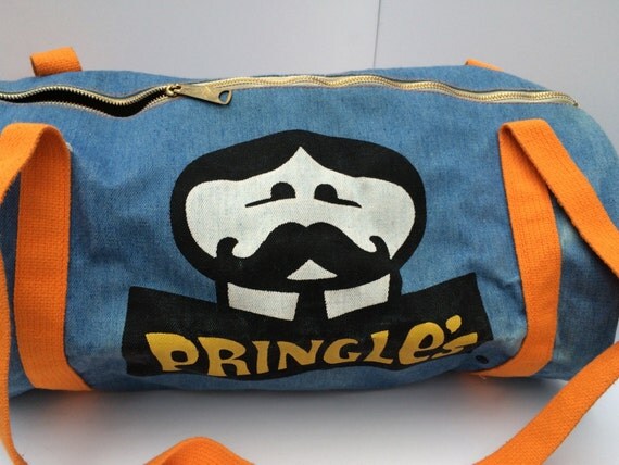 Vintage 1970's Denim Pringles Duffle Bag Tote by MidModernMalone