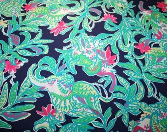 Lilly Pulitzer fabric ~Bright Navy TRUNK SHOW~Elephant~ 18" by 18"~ 100% cotton twill